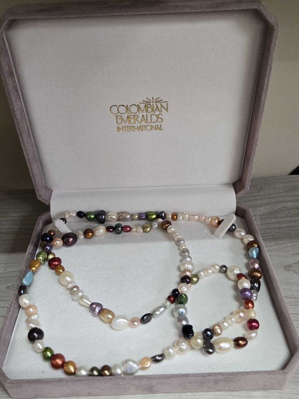 Colorful Cultured Freshwater Pearl Necklace 26" Colombian Emeralds International